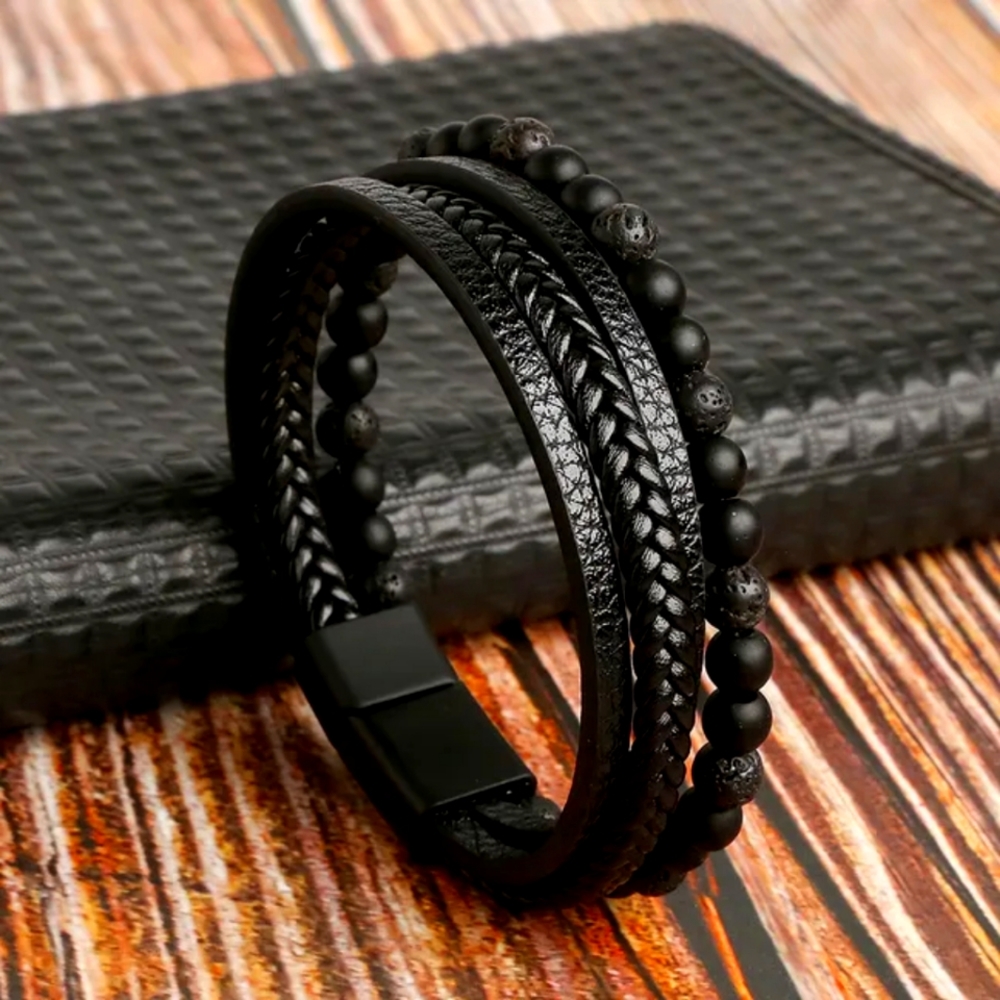 Unisex Leather banded bracelet with latch lock